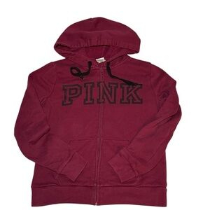 PINK Victoria's Secret Women's Burgundy Perfect Zip Hoodie Small